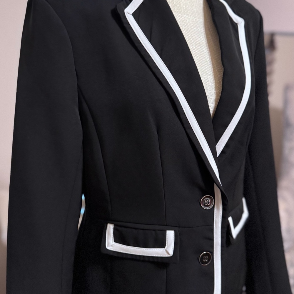 New York and Company Black and Off-White Trim Blazer - Picture 3 of 8